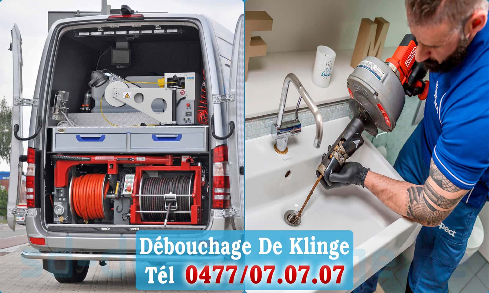 Service débouchage canalisation De Klinge rapide et efficace - 0477 07 07 07