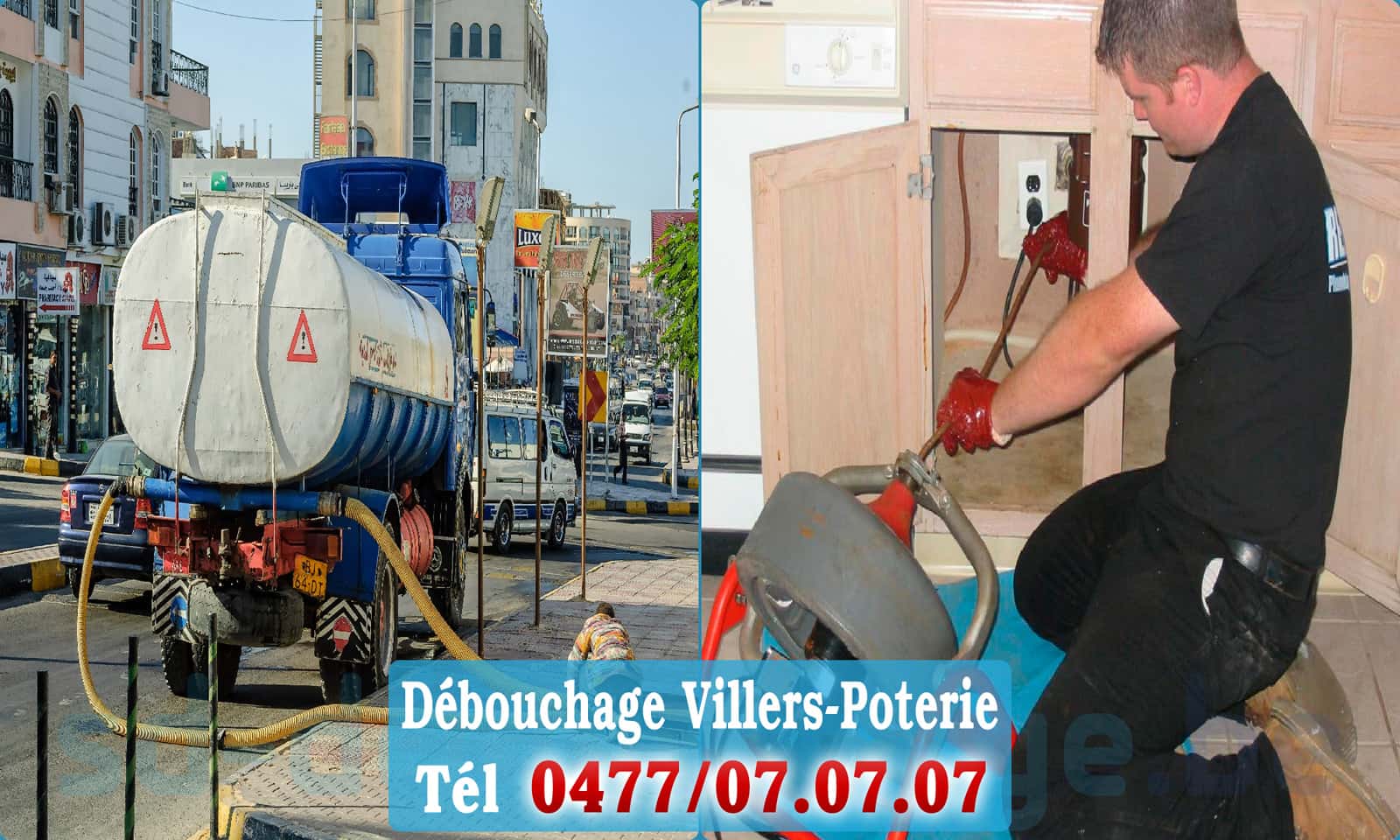 Entreprise débouchage canalisation Villers-Poterie rapide et efficace - 0477 07 07 07